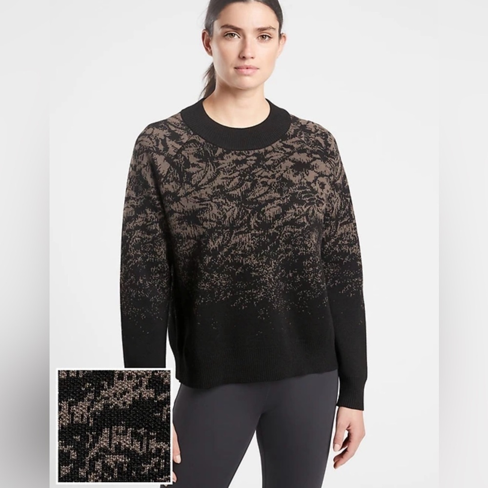 Athleta  Jacquard Crew Wool Sweater, Color Frosted Floral Charcoal Gray, Size XS